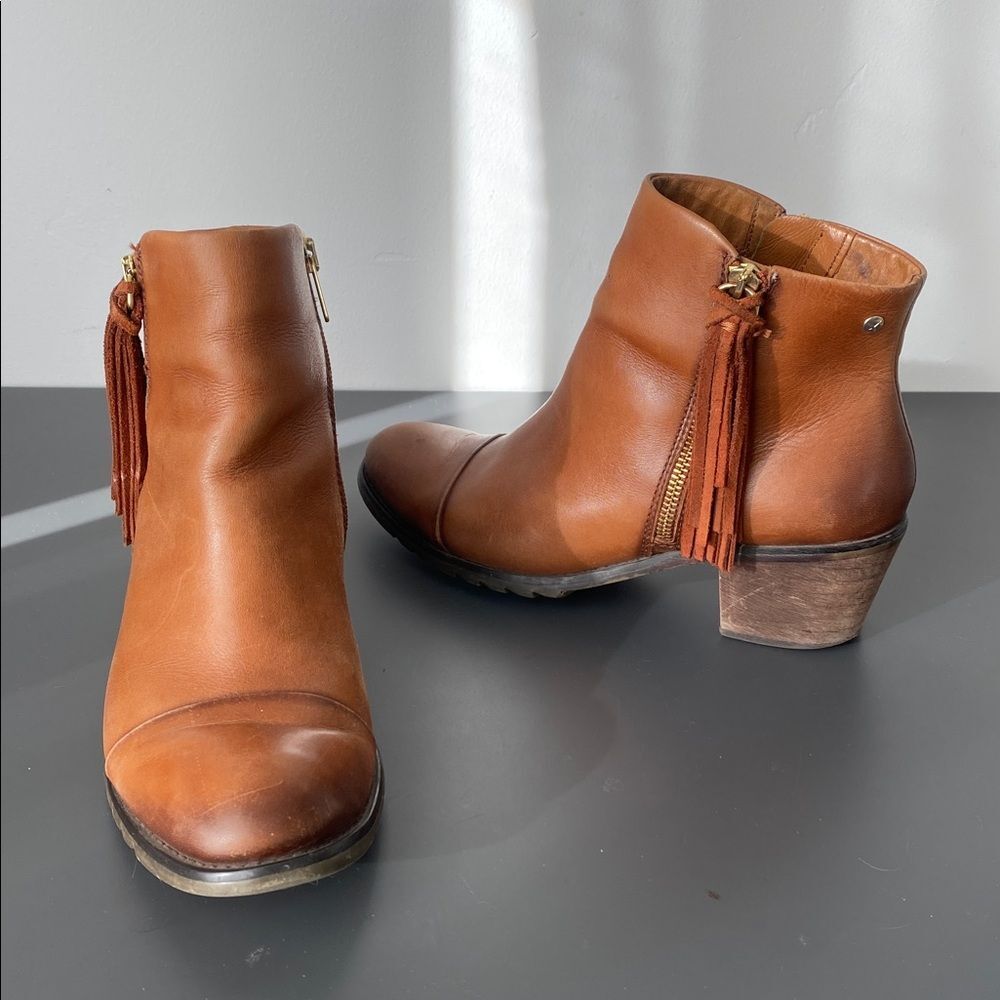 PIKOLINOS Brown Leather Fringe Ankle Boots 38 US 7.5 Boho Western Cowgirl Indies